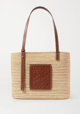 Small Leather-Trimmed Woven Raffia Tote from Loewe + Paula's Ibiza