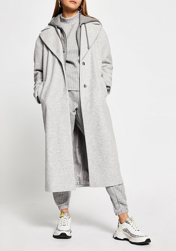 Grey Hoody Long Line Coat