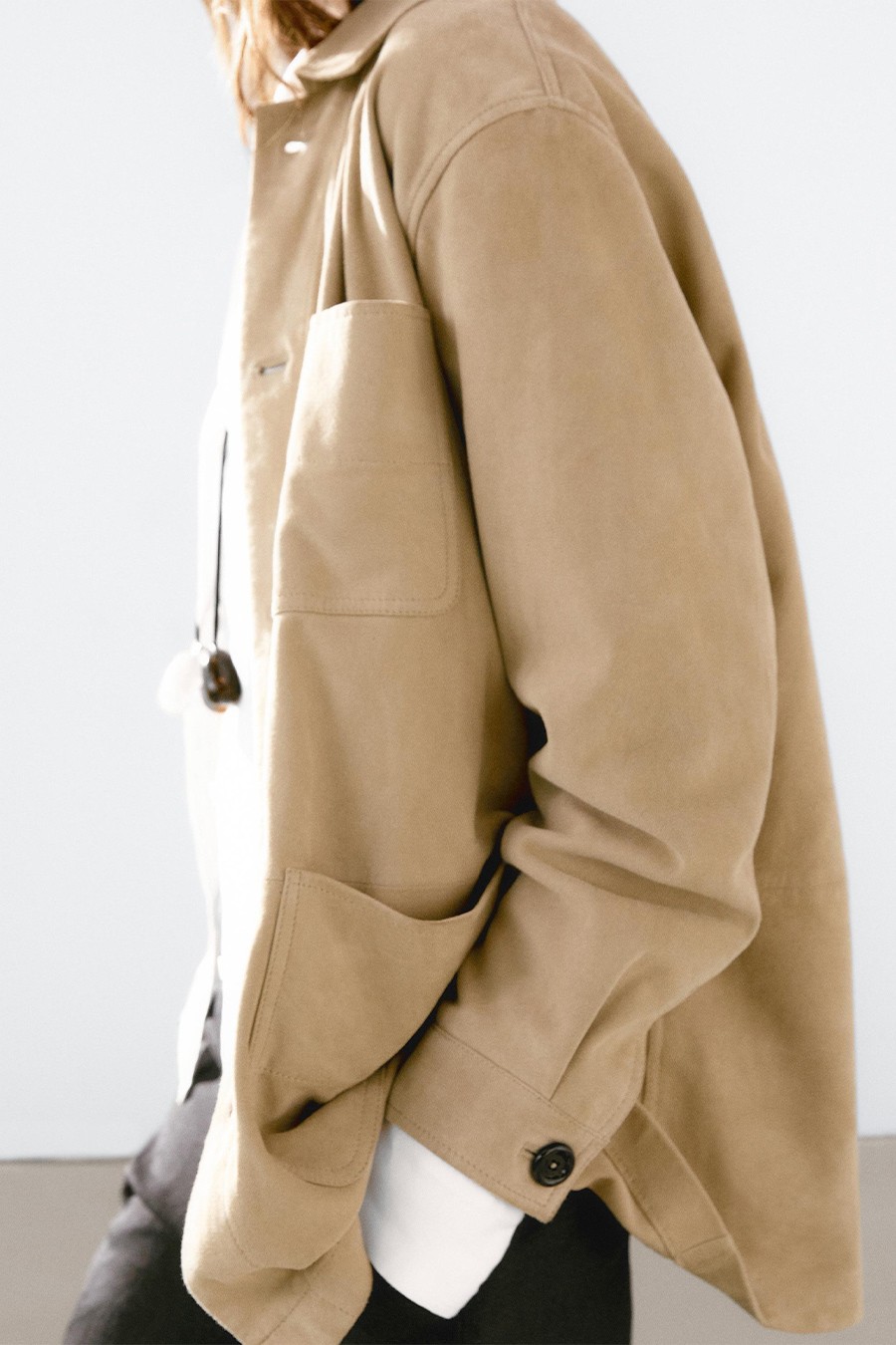 Suede Leather Mid Jacket With Pockets from Massimo Dutti