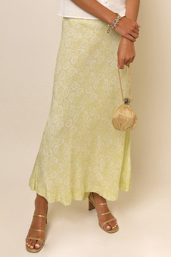 Kelly Chartreuse Paisley Stamp Midi Skirt