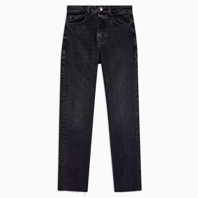 Washed Black Raw Hem Organic Cotton Straight Jean from Topshop