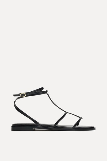 Flat Leather Slider Sandals