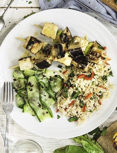 Miso Aubergine & Tofu Kebabs