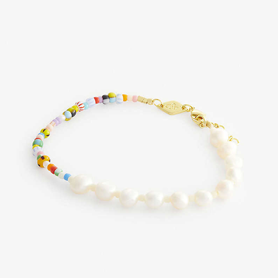Yellow Gold-Plated Vermeil, Beaded & Freshwater Pearl Anklet from Anni Lu