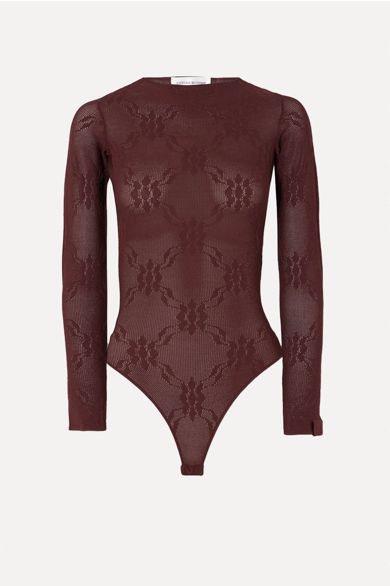 Open-Back Embroidered Open-Knit Bodysuit from Victoria Beckham