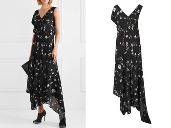 Asymmetric Floral-Print Crepe De Chine Midi Dress from Preen Line