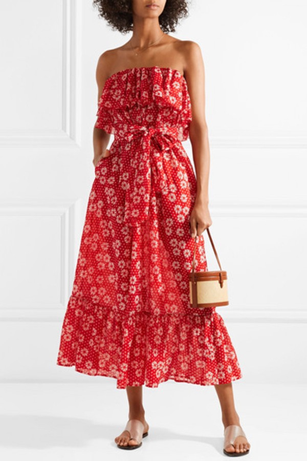 Sabine Strapless Printed Cotton-Voile Maxi Dress from Lisa Marie Fernandez