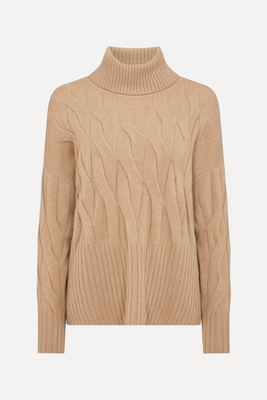 Relaxed Cable Roll Neck Cashmere Jumper from N. Peal