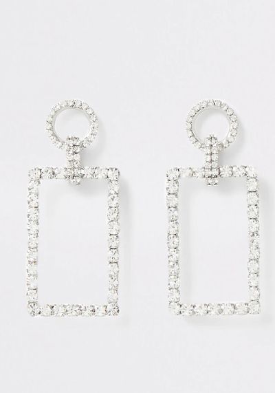 Diamante Rectangle Drop Earrings from River Island