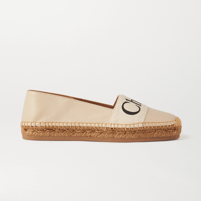Woody Leather And Logo-Print Cotton-Canvas Espadrilles from Chloe