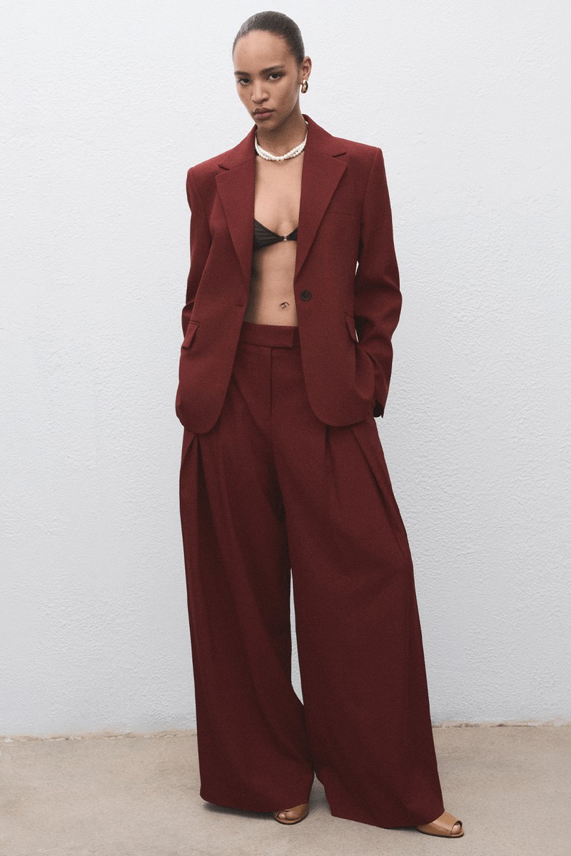 Wide-Leg Pleated Suit Trousers