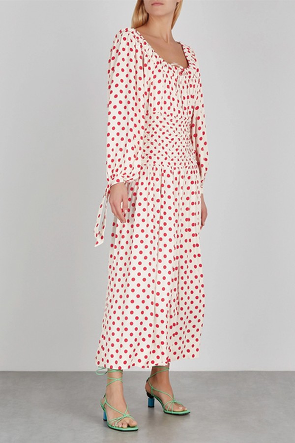 White Polka-Dot Matte-Satin Midi Dress from Saks Potts