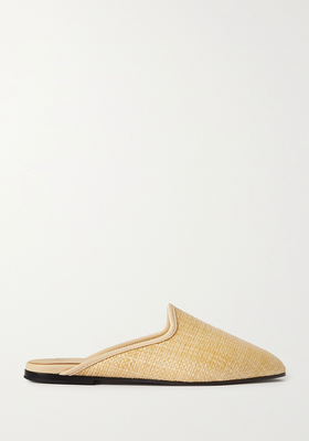 Leather-Trimmed Raffia Slippers from Totême
