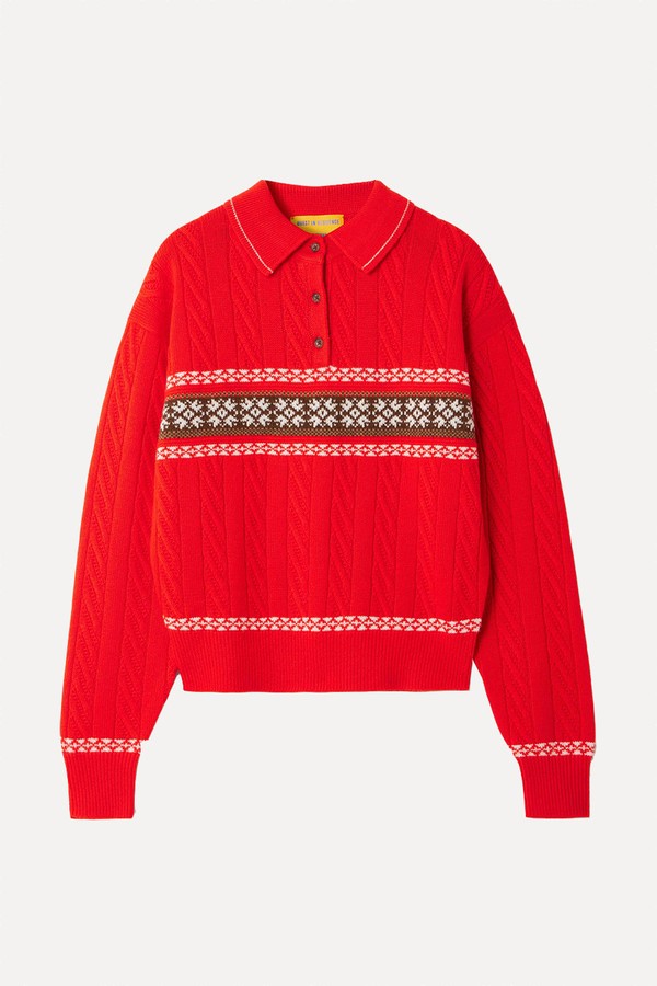 Cable Collegiate Fair Isle Cable-Knit Wool & Cashmere-Blend Polo Sweater from Guest In Residence
