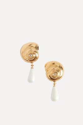 Gold and Diamond Pearl Drop Preowned Earrings from Altuzarra