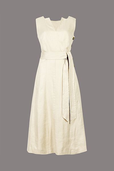 Pure Linen Swing Midi Dress