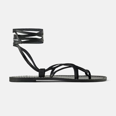 Flat Leather Sandals with Criss-Cross Straps from Zara