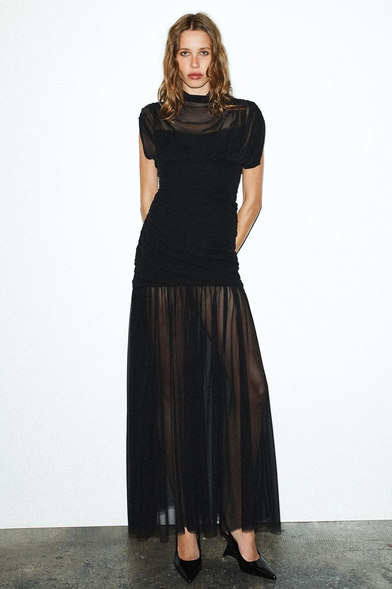 Contrast Draped Midi Dress