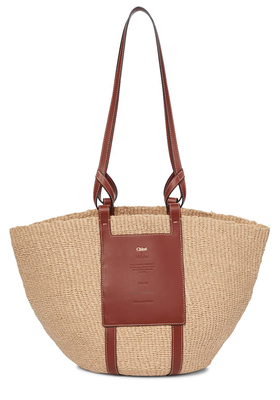 Woody Leather-Trimmed Raffia Tote from Chloé