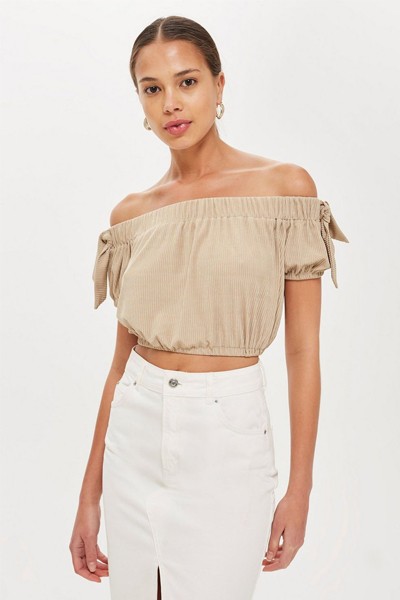 Rib Kaitlyn Bardot Crop Top from Topshop