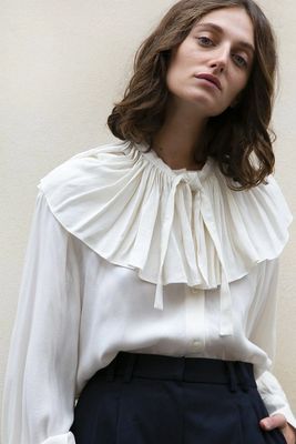 Eggshell Blouse With Tie Ruffled Collar, £76.17