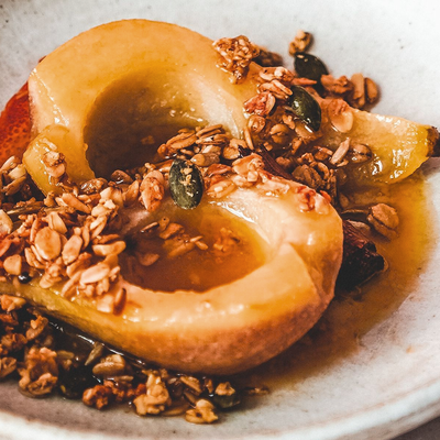 Maple Baked Pears With Granola Crumb