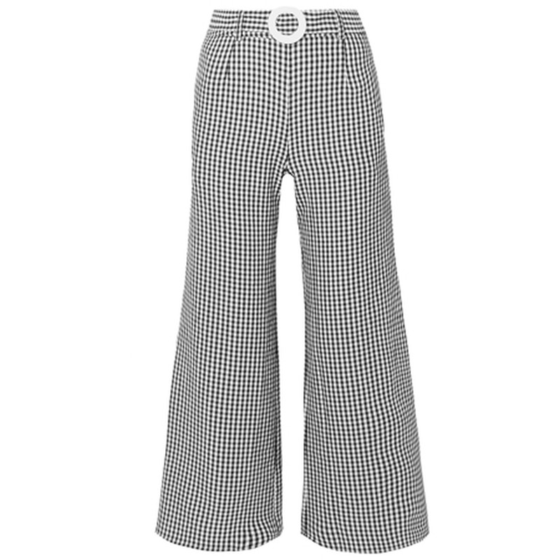 Belted Cropped Gingham Seersucker Wide-Leg Pants from Solid & Striped