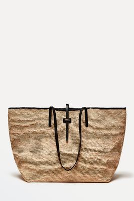 Raffia Tote Bag With Leather Handles from Massimo Dutti