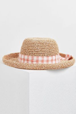 Summer Pink Gingham Bow Straw Hat from Oliver Bonas