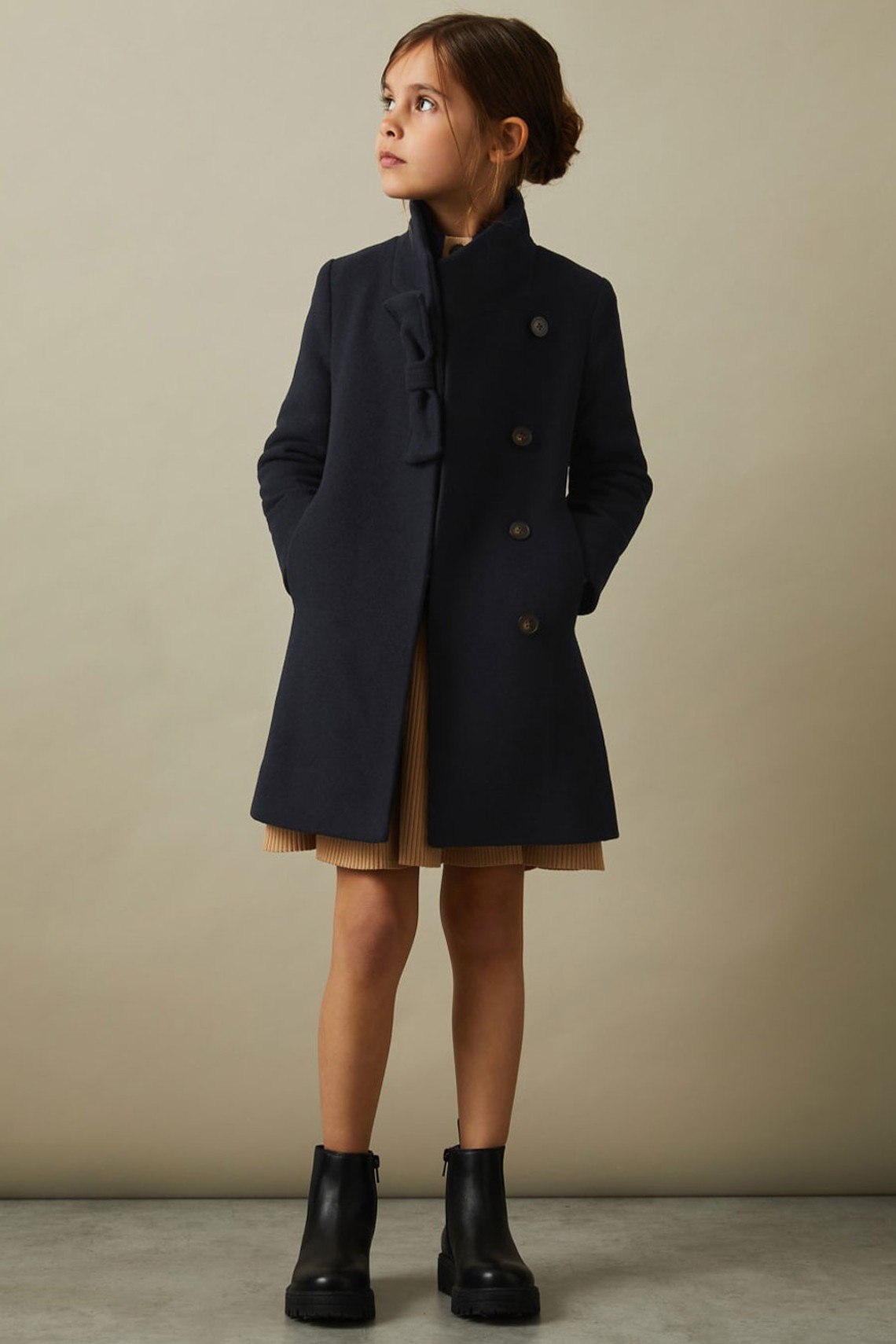 Wool Blend Funnel Neck Bow Coat from Reiss