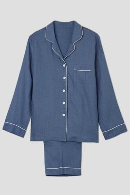 Navy Linen Pyjama Trouser Set