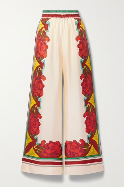 Printed Silk-Twill Wide-Leg Pants from La DoubleJ