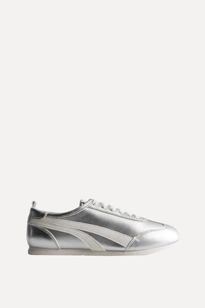 Silver Leather-Look Seam Detail Trainers from New Look