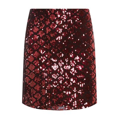 Raspberry Diamond Sequin Embellished Mini Skirt