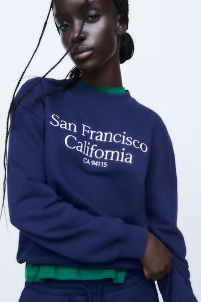 Embroidered Slogan Sweatshirt from Zara