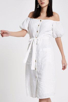 White button-Up Bardot Dress