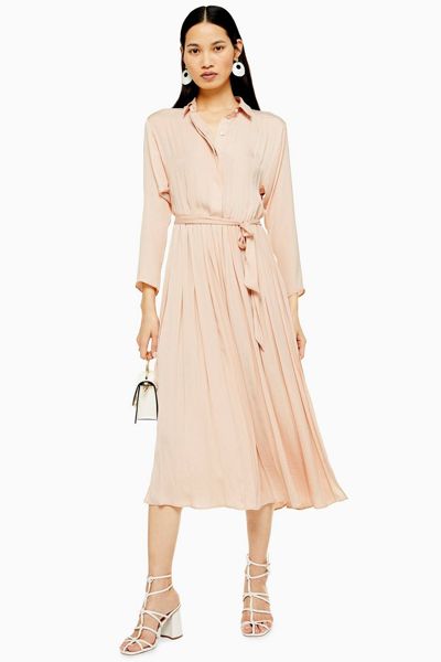 Satin Pleat Shirt Dress