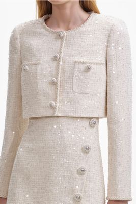 Ivory Sequin Boucle Jacket from Self-Portrait
