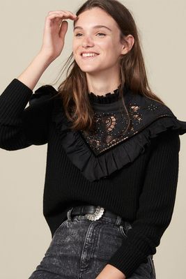 Sweater With Broderie Anglaise Panel from Sandro