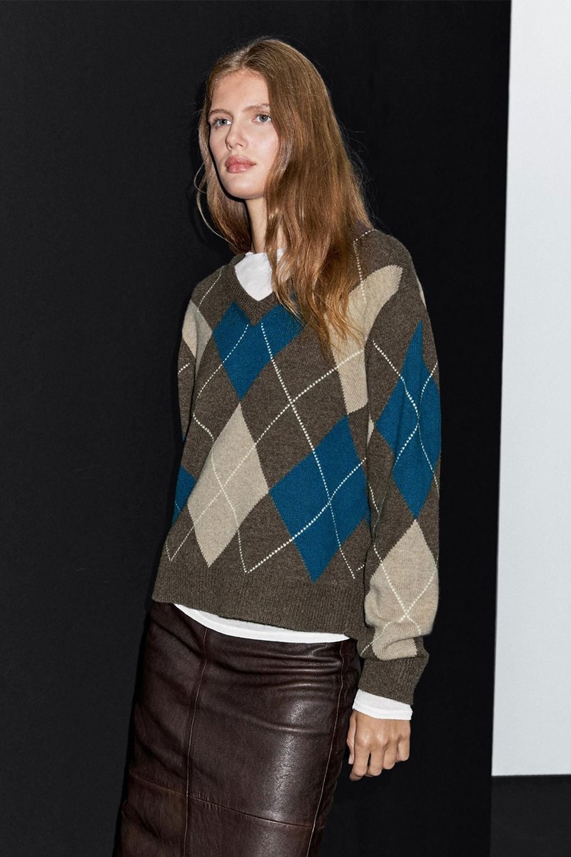 Wool Blend Argyle Knit Sweater from Massimo Dutti