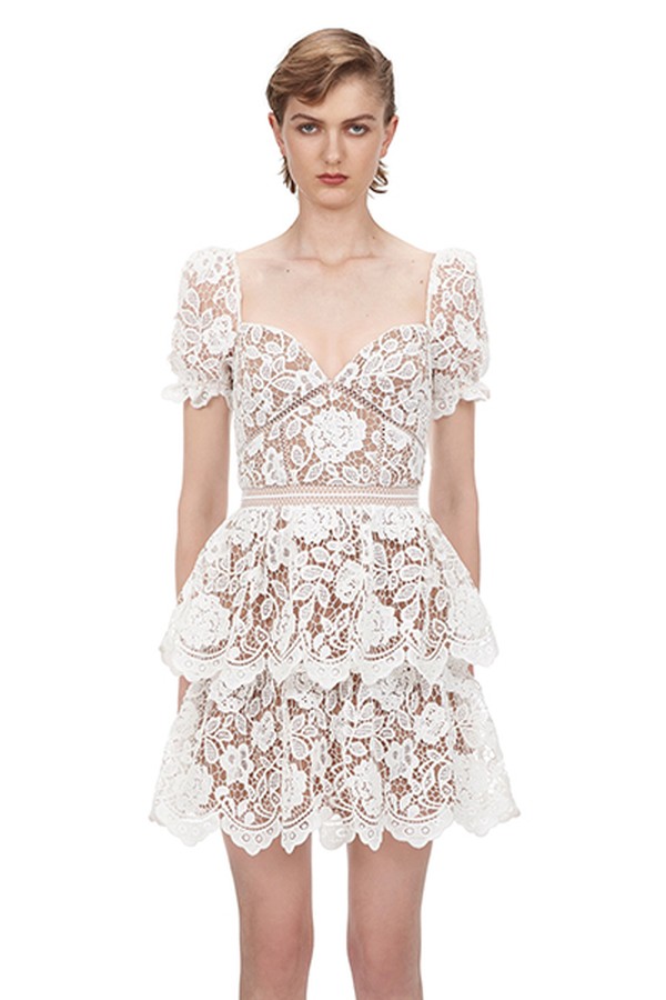 White Flower Lace Mini Dress from Self-Portrait
