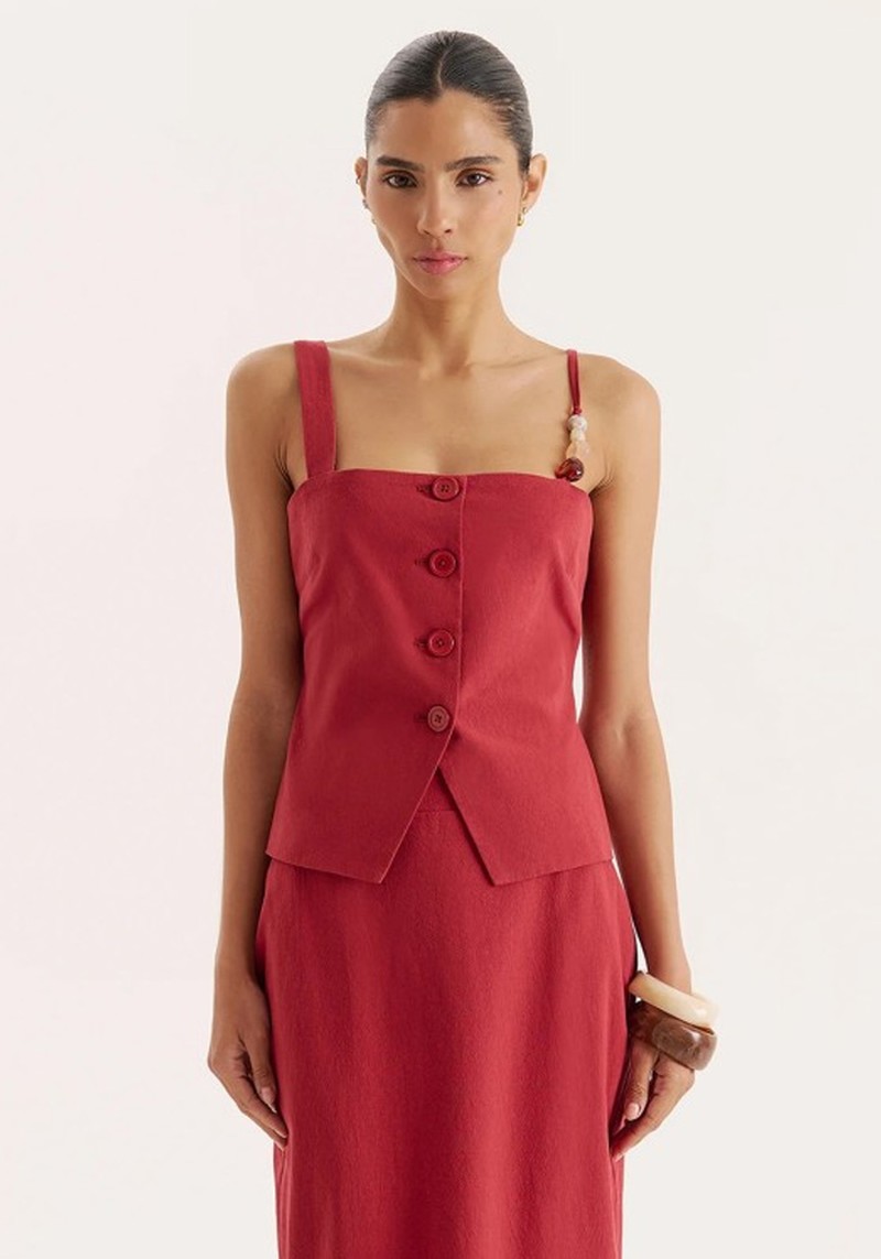 Bead Strap Detail Split Front Top 