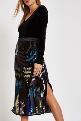 Black Multicoloured Sequin Pencil Skirt