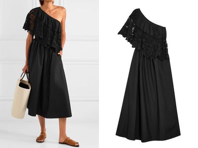 One Shoulder Crochet Trimmed Cotton Voile Midi Dress from Place Nationale