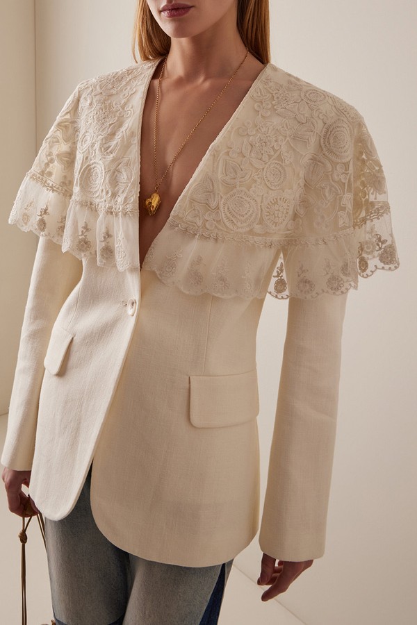Arielle Lace-Trimmed Linen-Cotton Blazer from Sea