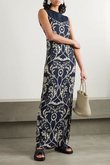 Espinela Embellished Pleated Printed Recycled-Twill Maxi Dress from Agua By Agua Bendita