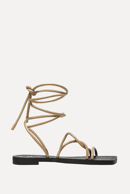 Paula Leather Strappy Flat Sandals from Mango