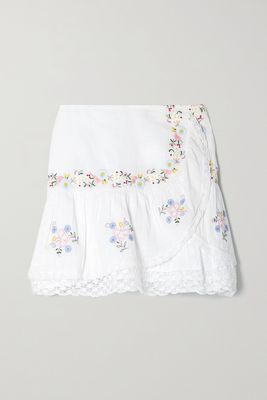 Rhodes Layered Embroidered Cotton-Voile And Crochet Mini Skirt