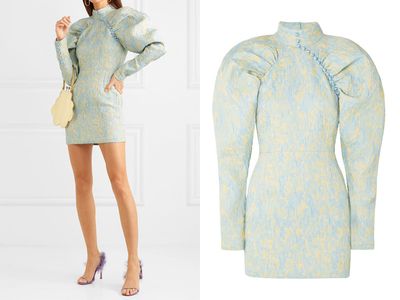 Button-Detailed Ruched Crinkled-Jacquard Mini Dress from Rotate Birger Christensen