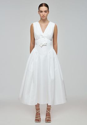 White Bow Detail Midi Dress